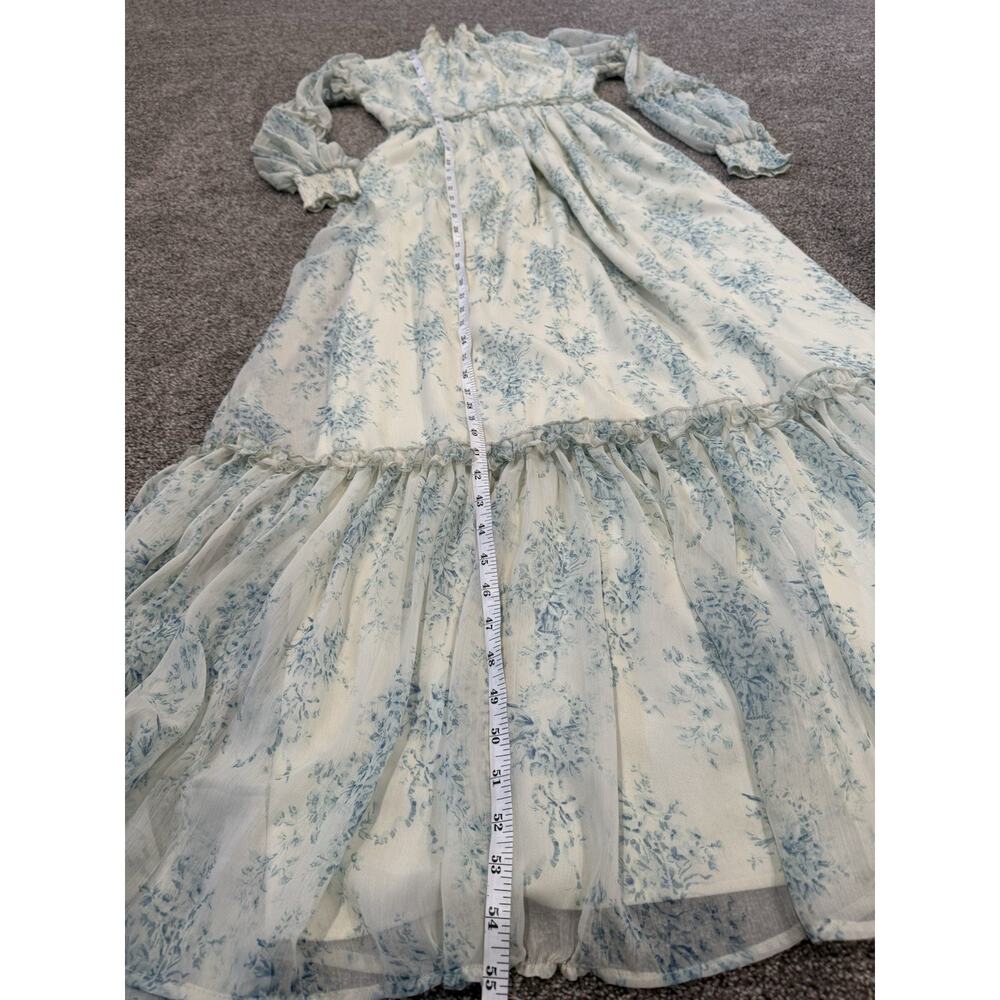 ASOS Design High Neck Maxi Dress Frill Edge Blue Floral Size 2 Coquette Cottage - Picture 13 of 13
